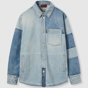 Gucci Cotton Denim Bleached Blue long sleeve shirt size XL (New)